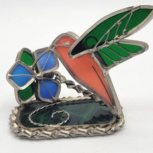 Hand Crafted Leaded Stain Glass Humming Bird Figurine Vintage Estate Find